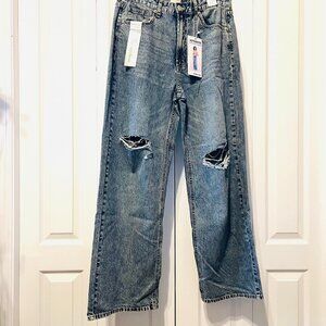 Simple Society NWT Low Rise Slouch Wide Leg Sz.9 Prem. Lightweight Fabric-Distre